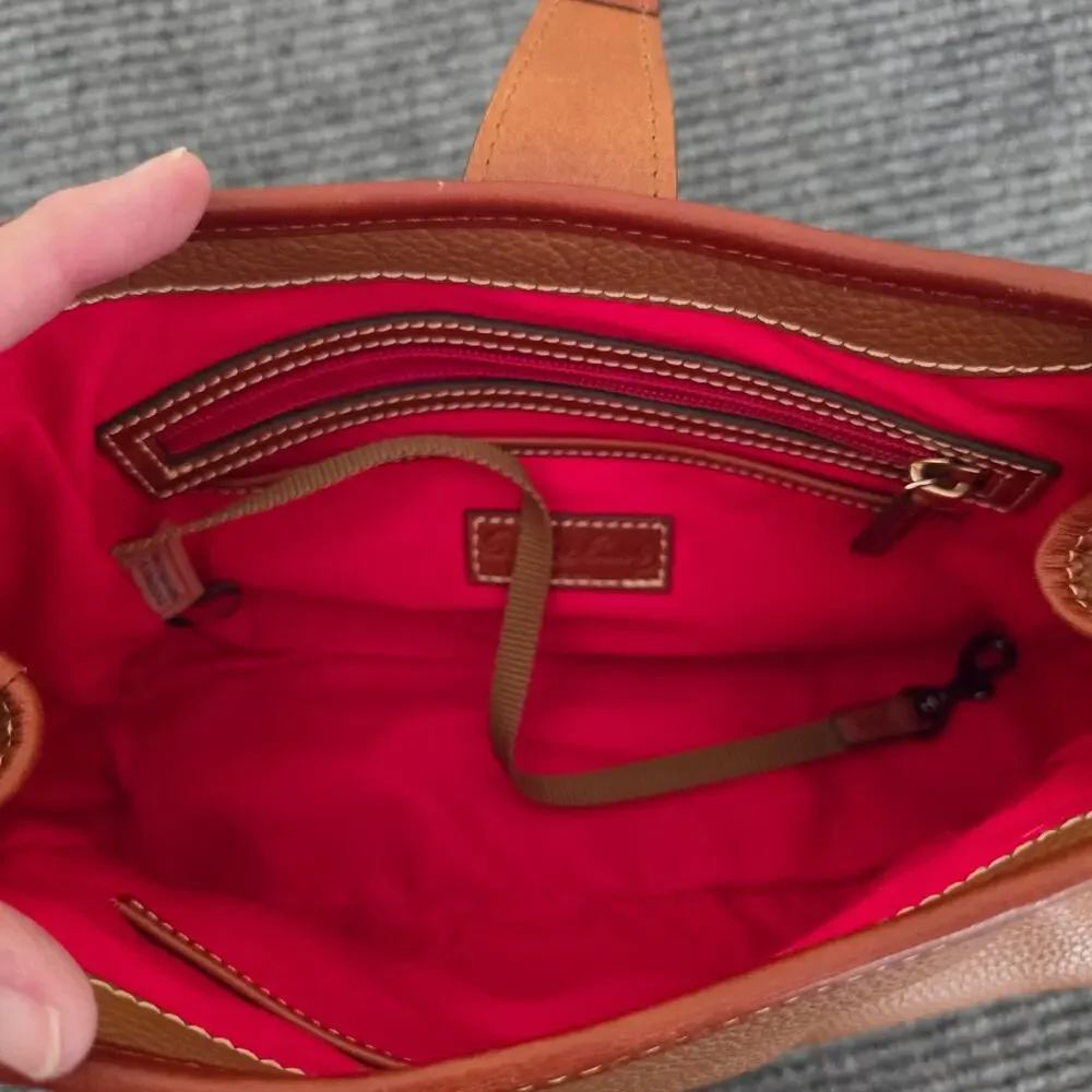 Dooney & Bourke Tan Pebble Grain Logo Lock Small Satchel